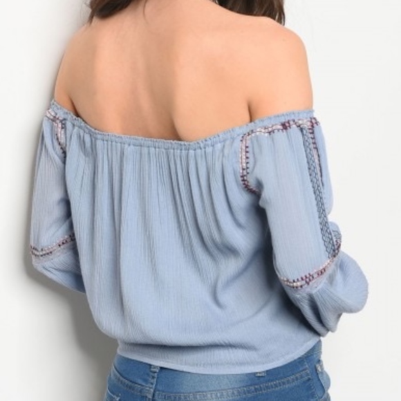 Off Shoulder little blue tassel blouse - Picture 3 of 5